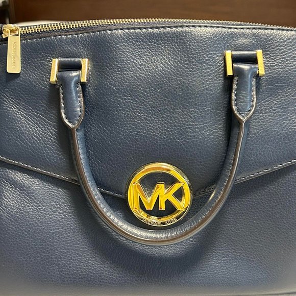 Michael Kors Hudson | Large Leather Satchel Shoulder Bag | Navy Blue - Picture 6 of 13